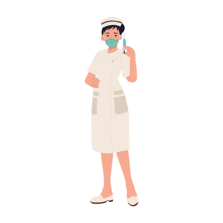 Nurse wearing facemask with syringe  Illustration