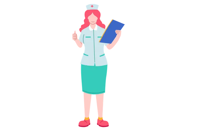 Nurse with notepad showing thumbs up  Illustration