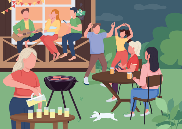 Outdoor party with friends  イラスト