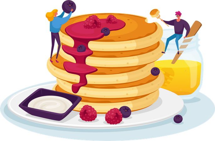 Paar macht Morgenpfannkuchen  Illustration