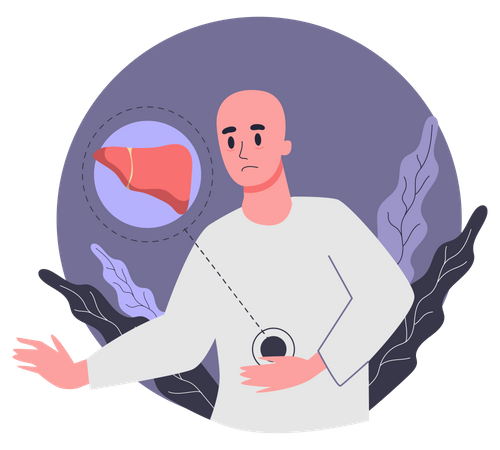 Paciente que sofre de problemas hepáticos  Ilustração