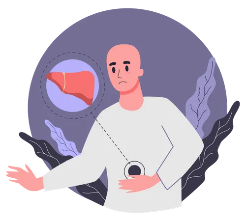 Paciente que sofre de problemas hepáticos  Ilustração