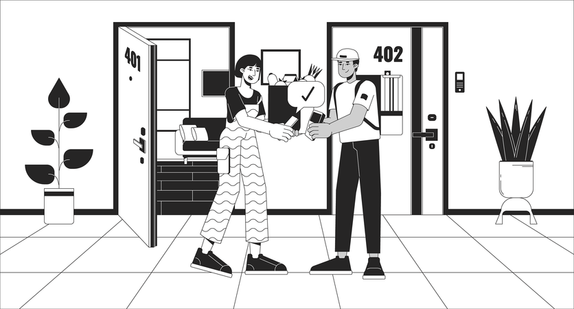 Pago NFC para entrega de comestibles a domicilio  Illustration