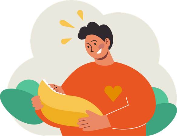 Pai segurando bebê recém-nascido  Ilustração