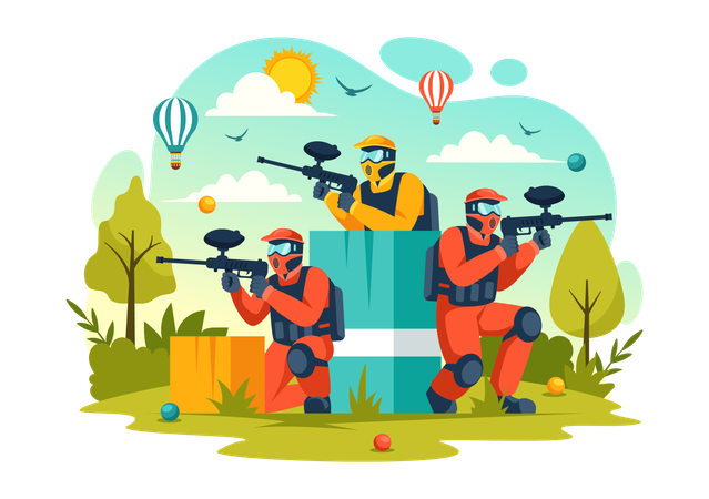 Paintball Team Game  Illustration