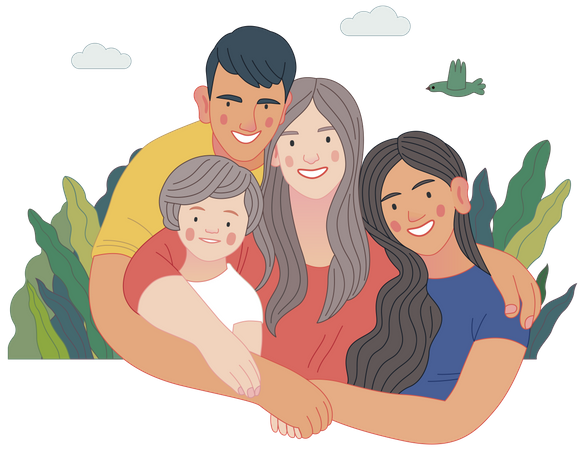 Pais felizes com filhos  Ilustração