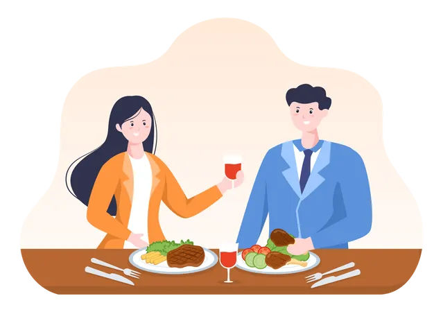 Pareja comiendo comida sana Ilustración