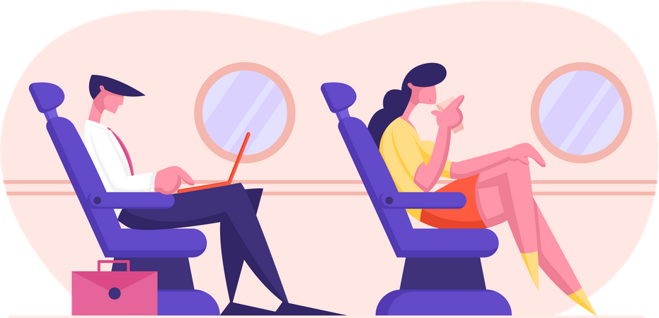 Passageiros no avião  Ilustração