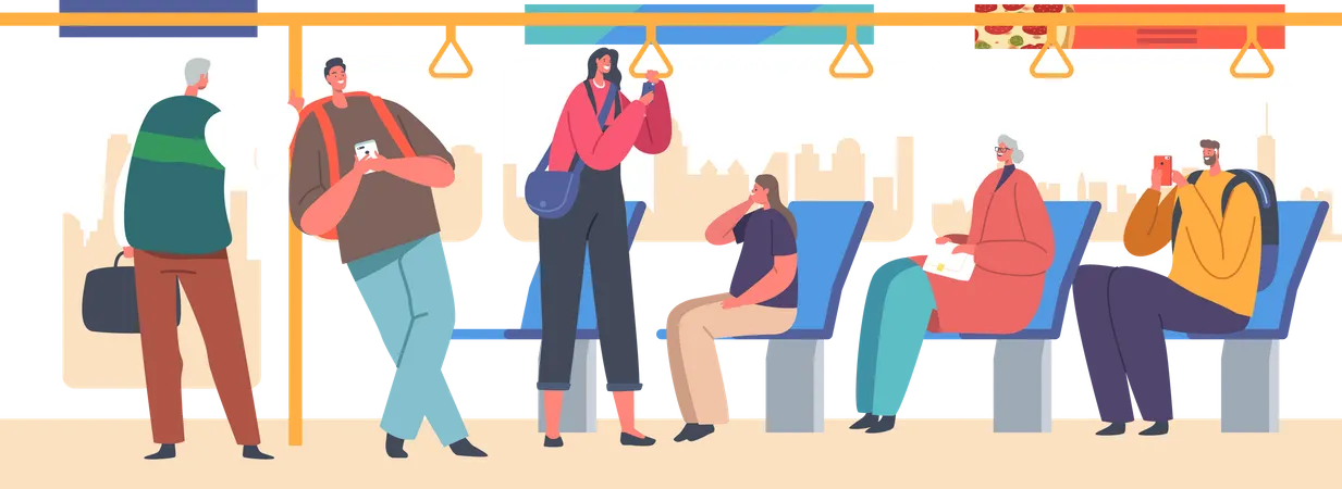 Les passagers voyagent en bus  Illustration