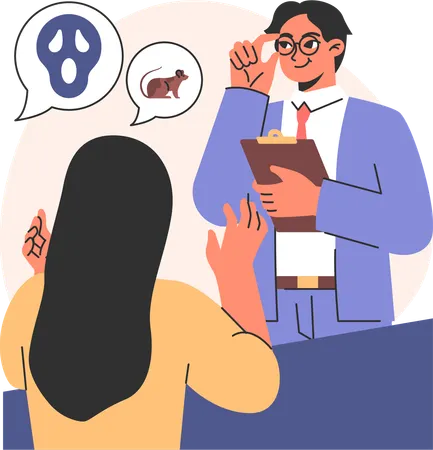 Patient explains her mental illness to doctor  Illustration