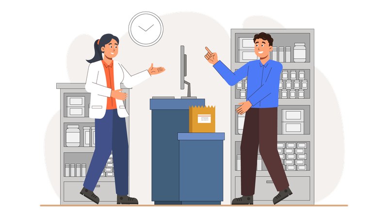 Patient paying cash at hospital desk  Illustration