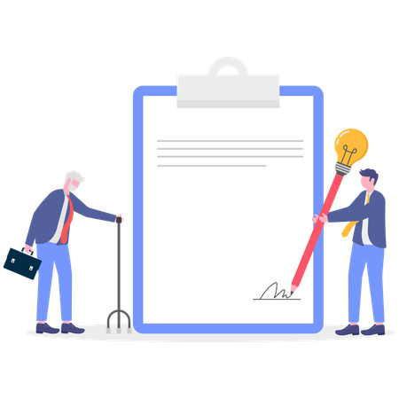 Pensioner signing retirement document  Illustration