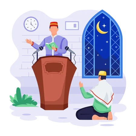 People are attending Friday Sermon  Illustration