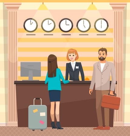People at hotel reception  일러스트레이션