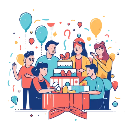 People celebrate birthday party  Illustration