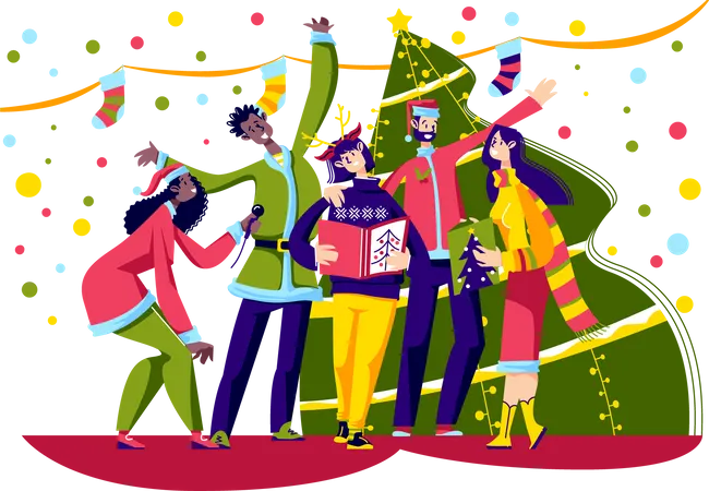 People celebrating christmas  Illustration