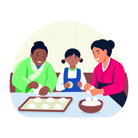 People celebrating chuseok festival  Illustration