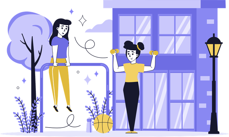 屋外で運動する人々  イラスト