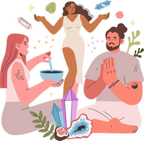 People gaining mental peace while spending time at therapy center  Illustration