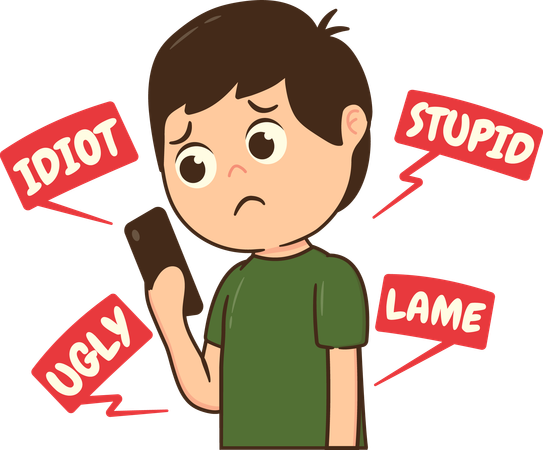 電話で少年を嫌がらせする人々  イラスト