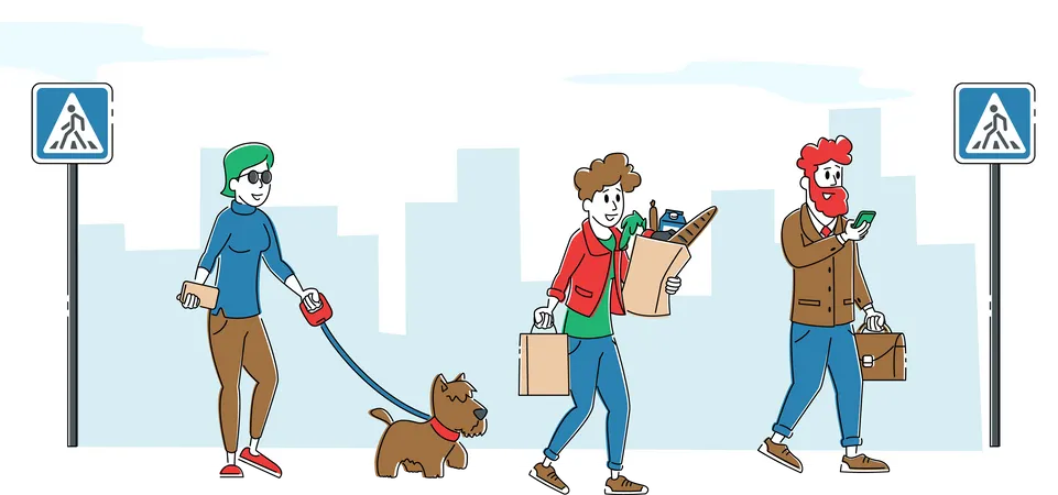 People in town street  Illustration