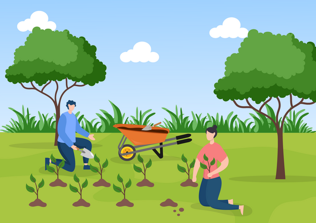 People Planting Trees  Illustration