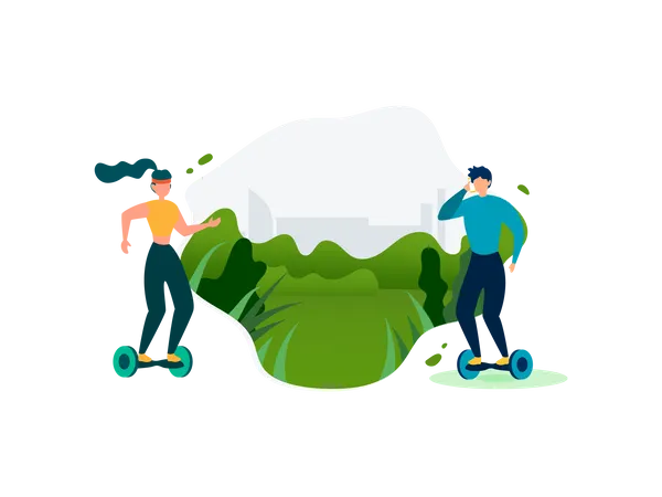 People Riding Self Balancing Electric Scooters in Park  イラスト