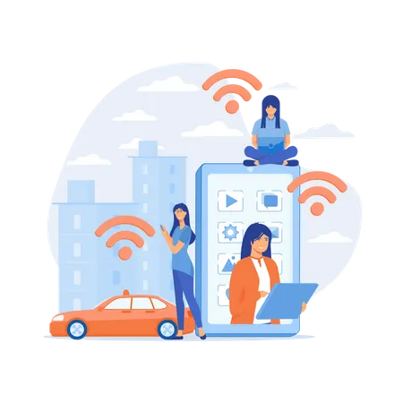 People using different electronic devices  Illustration