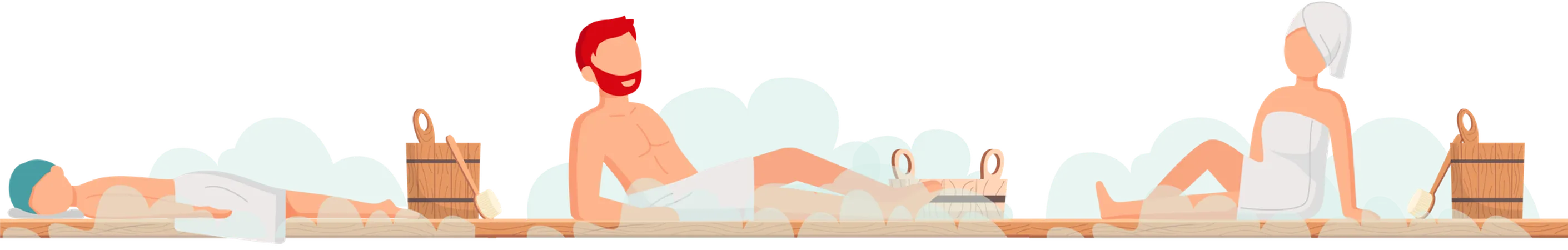 People Wearing Bath Towel Hot Steam In Sauna Bathing  Illustration