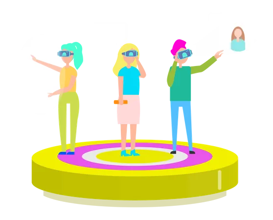 People wearing VR glasses play using modern technologies  Illustration