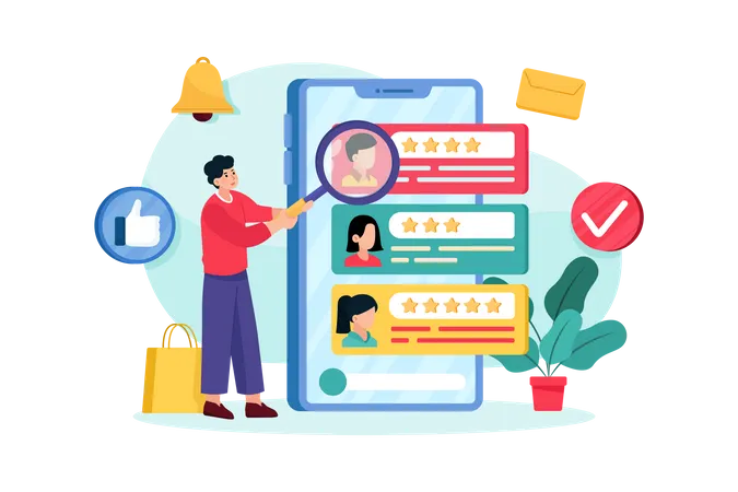 Usuário revisando perfil on-line  Ilustração