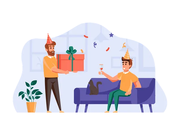 Person giving birthday gift to friend  Illustration