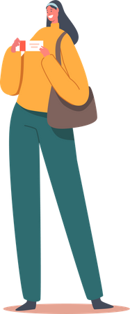 Personagem feminina segurando um pacote de remédios nas mãos  Ilustração