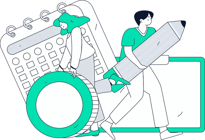 Personas que trabajan en la gestión de agenda  Ilustración