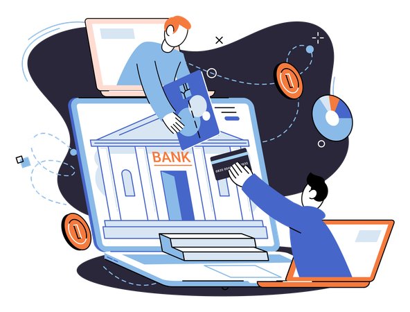 Les personnes effectuant des transferts d'argent sur une plateforme bancaire en ligne  Illustration