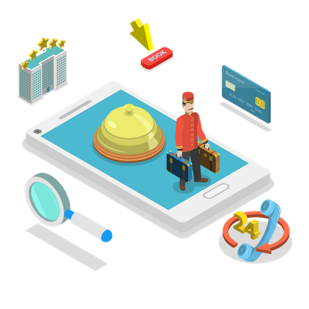 Pesquisa de hotéis on-line  Ilustração