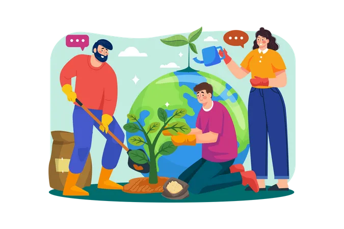 As pessoas estão plantando árvores ao redor do mundo  Ilustração
