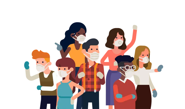 Pessoas seguindo regras de segurança  Ilustração