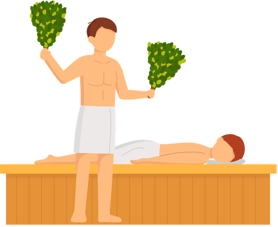 Pessoas sentadas na sauna  Ilustração