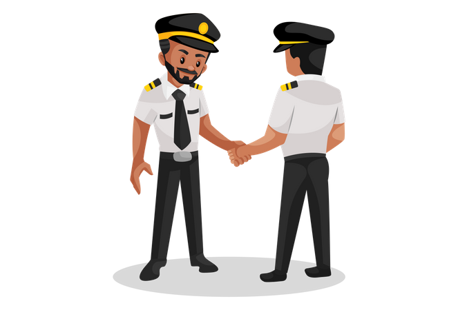 Piloto estrechando la mano del copiloto  Ilustración