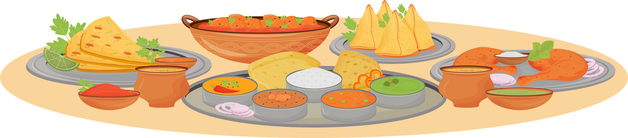 Plats indiens servant  Illustration