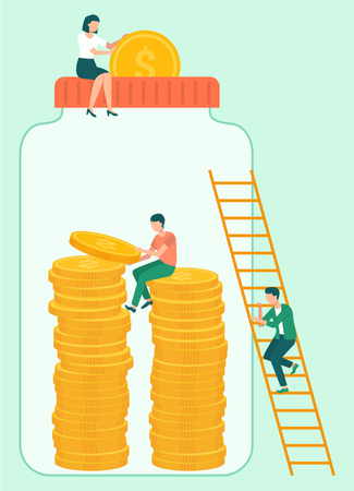 Pot avec des investisseurs en dollars et en pièces de monnaie  Illustration