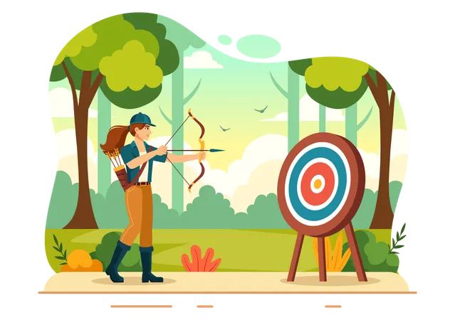 Hunter pratique le tir à l'arc dans le parc  Illustration