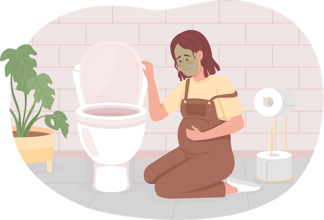 Pregnant woman with nausea in restroom  イラスト