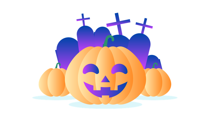 Pumpkin Halloween at the Cemetery  Illustration