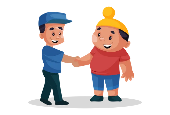 Punjabi boy shaking hand with a man  Illustration