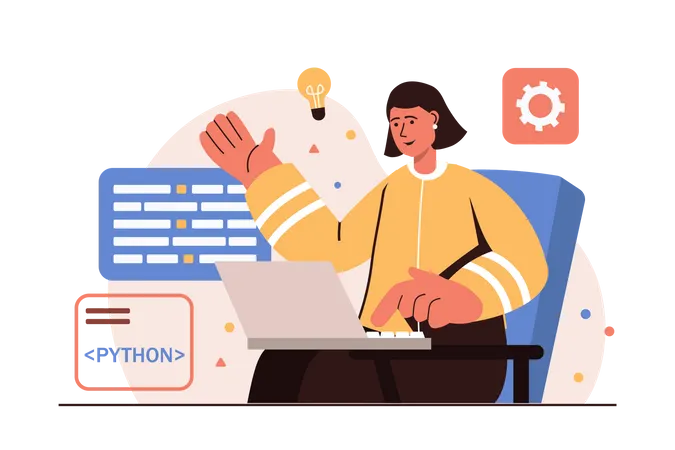 Python-Entwicklerin arbeitet an der Entwicklung  Illustration