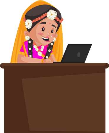 Radha working on laptop  일러스트레이션