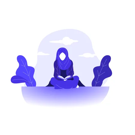 꾸란 무슬마 이슬람 기도 그림 평면 디자인 읽기  일러스트레이션