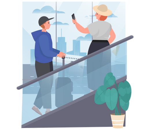 Reisender spricht am Flughafen Bild  Illustration